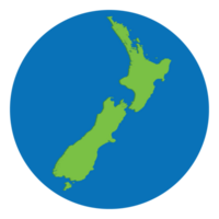 New Zealand map. Map of New Zealand in green color in globe design with blue circle color. png