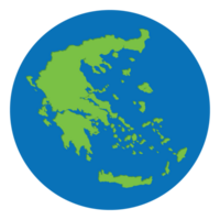 Greece map. Map of Greece in green color in globe design with blue circle color. png