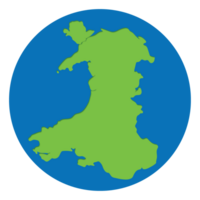 Wales map green color in globe design with blue circle color. png