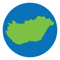 Hungary map. Map of Hungary in green color in globe design with blue circle color. png