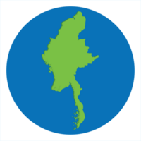 Myanmar map green color in globe design with blue circle color. png