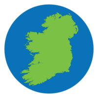 Ireland and Northern Ireland map. Map of Ireland Island Map in ggreen color in globe design with blue circle color. png