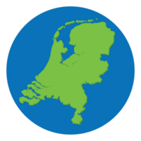 Netherlands map in green color in globe design with blue circle color. png