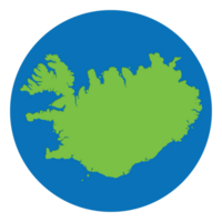 Iceland map. Map of Iceland in green color in globe design with blue circle color. png