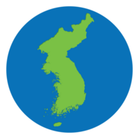 North Korea and South Korea map. Map of Korea in green color in globe design with blue circle color. png
