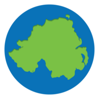 Northern Ireland map. Map of Northern Ireland in green color in globe design with blue circle color. png