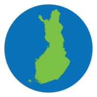 Finland map. Map of Finland in green color in globe design with blue circle color. png