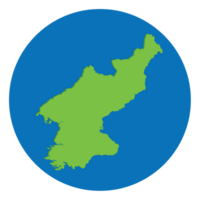 North Korea map. Map of North Korea in green color in globe design with blue circle color. png