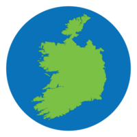 Ireland map. Map of Ireland in green color in globe design with blue circle color. png