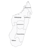 Madagascar map. Map of Madagascar in six mains regions in white color png