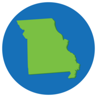 Missouri state map in globe shape green with blue round circle color. Map of the U.S. state of Missouri. png