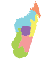 Madagascar map. Map of Madagascar in six mains regions in multicolor png