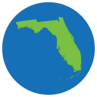 Florida state map in globe shape green with blue circle color. Map of the U.S. state of Florida png