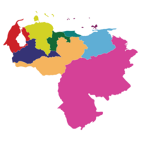 Venezuela map. Map of Venezuela in mains regions in multicolor png