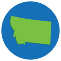 Montana state map in globe shape green with blue round circle color. Map of the U.S. state of Montana. png