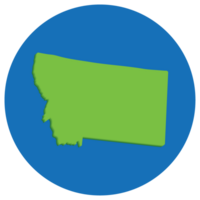 Montana state map in globe shape green with blue round circle color. Map of the U.S. state of Montana. png