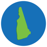 New Hampshire state map in globe shape green with blue round circle color. Map of the U.S. state of New Hampshire. png