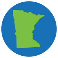 Minnesota state map in globe shape green with blue round circle color. Map of the U.S. state of Minnesota. png