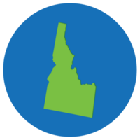 Idaho state map in globe shape green with blue circle color. Map of the U.S. state of Idaho. png