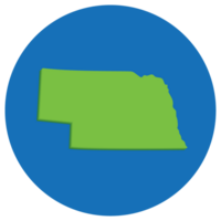 Nebraska state map in globe shape green with blue round circle color. Map of the U.S. state of Nebraska. png