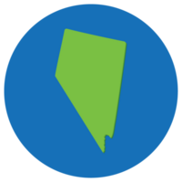 Nevada state map in globe shape green with blue round circle color. Map of the U.S. state of Nevada. png