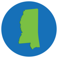 Mississippi state map in globe shape green with blue round circle color. Map of the U.S. state of Mississippi. png