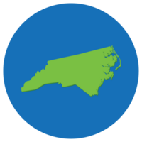 North Carolina state map in globe shape green with blue round circle color. Map of the U.S. state of North Carolina. png