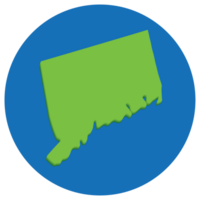 Connecticut staat kaart in wereldbol vorm groen met blauw cirkel kleur. kaart van de ons staat van Connecticut. png