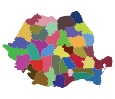 Romania map. Map of Romania in administrative provinces in multicolor png