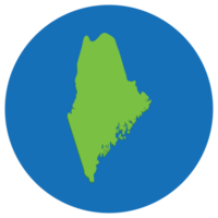 Maine state map in globe shape green with blue circle color. Map of the U.S. state of Maine. png