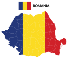 Romania map. Map of Romania with Romania flag png