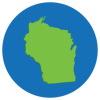 Wisconsin staat kaart in wereldbol vorm groen met blauw ronde cirkel kleur. kaart van de ons staat van Wisconsin. png