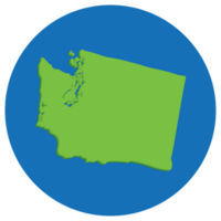 Washington state map in globe shape green with blue round circle color. Map of the U.S. state of Washington. png