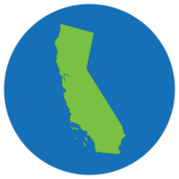 California state map in globe shape green with blue circle color. Map of the US state of California. png