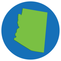 Arizona state map in globe shape green with blue circle color. US state of Arizona map. png