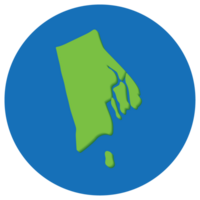 Rhode Island state map in globe shape green with blue round circle color. Map of the U.S. state of Rhode Island. png