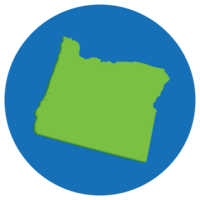 Oregon Map in globe shape green with blue round circle color. Map of Oregon. USA map png