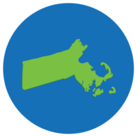 Massachusetts Zustand Karte im Globus gestalten Grün mit Blau runden Kreis Farbe. Karte von das uns Zustand von Massachusetts. png