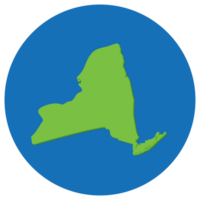 New York state map in globe shape green with blue round circle color. Map of the U.S. state of New York. png