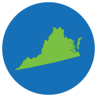 Virginia state map in globe shape green with blue round circle color. Map of the U.S. state of Virginia. png