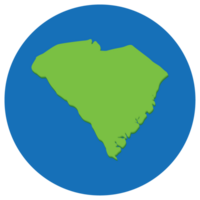 South Carolina state map in globe shape green with blue round circle color. Map of the U.S. state of South Carolina. png