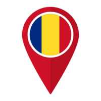Romania flag on map pinpoint icon isolated. Flag of Romania png
