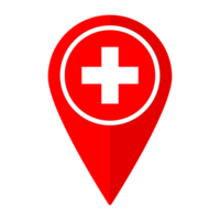 Switzerland flag on map pinpoint icon isolated. Flag of Switzerland png