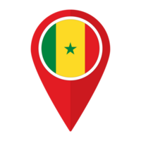 Senegal flag on map pinpoint icon isolated. Flag of Senegal png