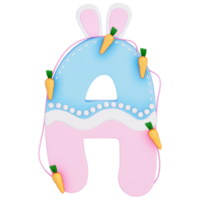 Easter bunny holiday alphabet A with cute decoration on transparent background , 3D Rendering png