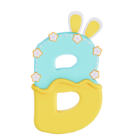 Easter bunny holiday alphabet B with cute decoration on transparent background , 3D Rendering png