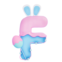 Easter bunny holiday alphabet F with cute decoration on transparent background , 3D Rendering png