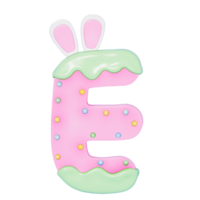 Easter bunny holiday alphabet E with cute decoration on transparent background , 3D Rendering png