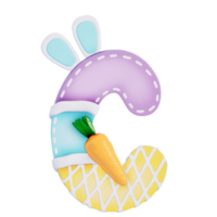 Easter bunny holiday alphabet C with cute decoration on transparent background , 3D Rendering png