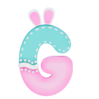 Easter bunny holiday alphabet G with cute decoration on transparent background , 3D Rendering png